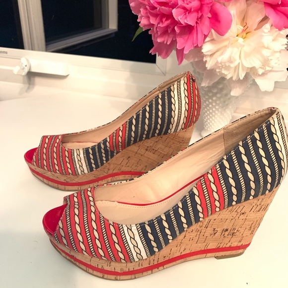 Tommy Hilfiger Cork Wedge shoes Red White & Blue - Picture 4 of 5